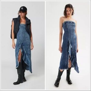 Urban Outfitters Shiloh Denim Strapless Midi Dress